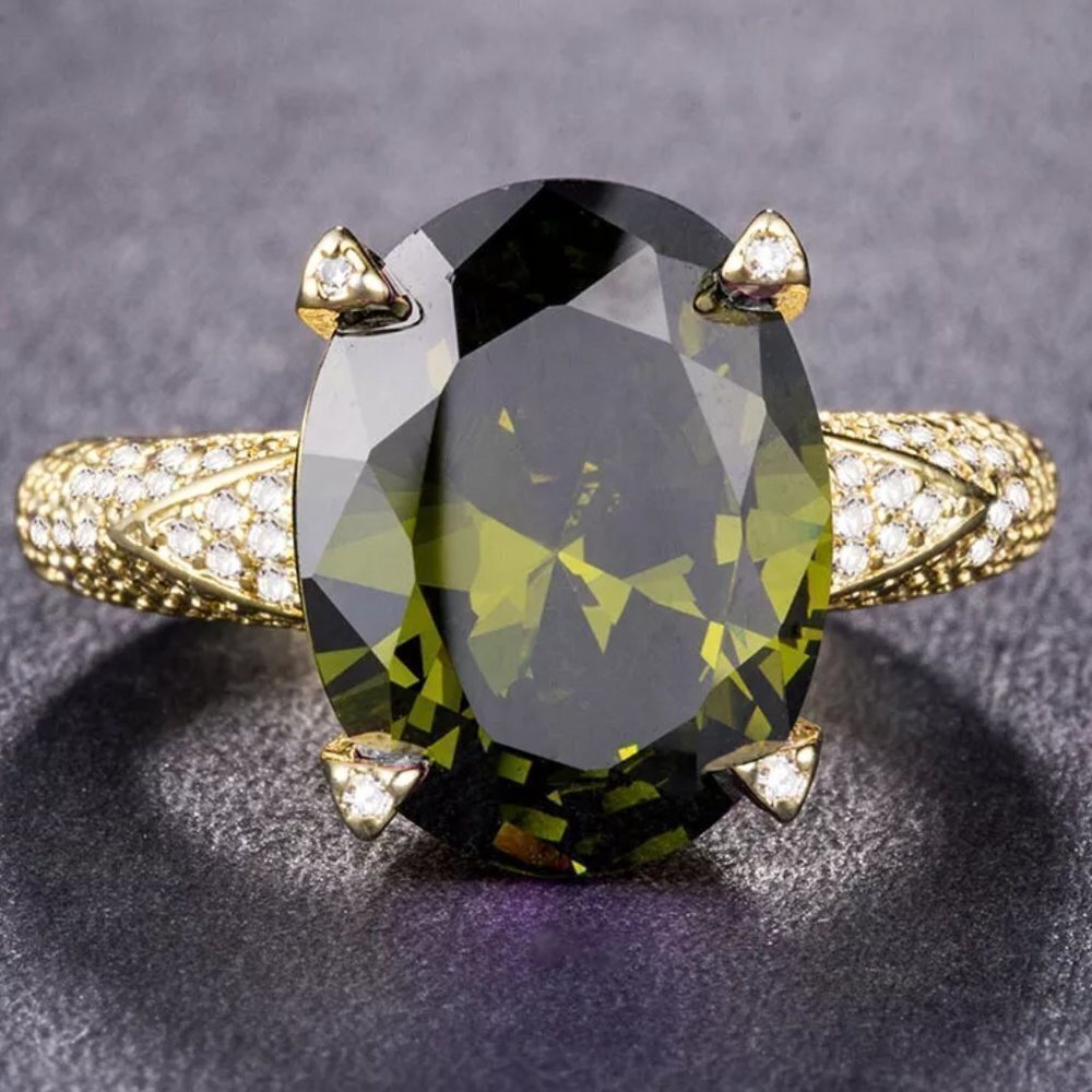 🍂  18K Gold Plated Beautiful Green CZ Women Promise Ring, FB16FA1024